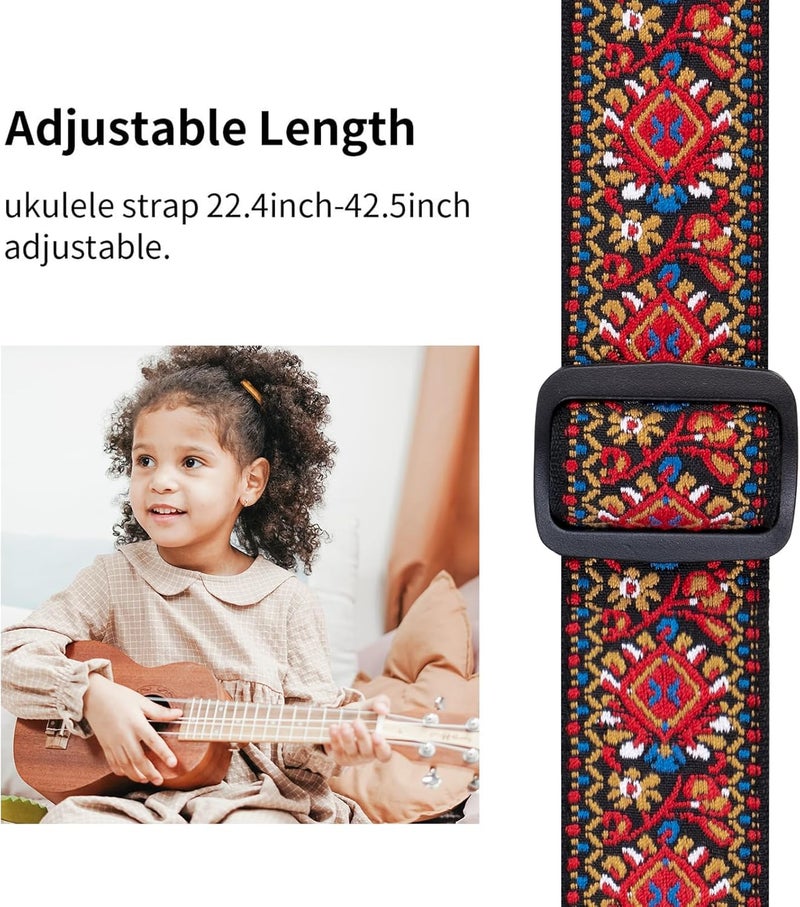 BestSounds Ukulele Strap, Jacquard Weave Adjustable Uke Mandolin Shoulder Straps for Adult & Kids, Ukulele Button Accessories (Red) - Image 3